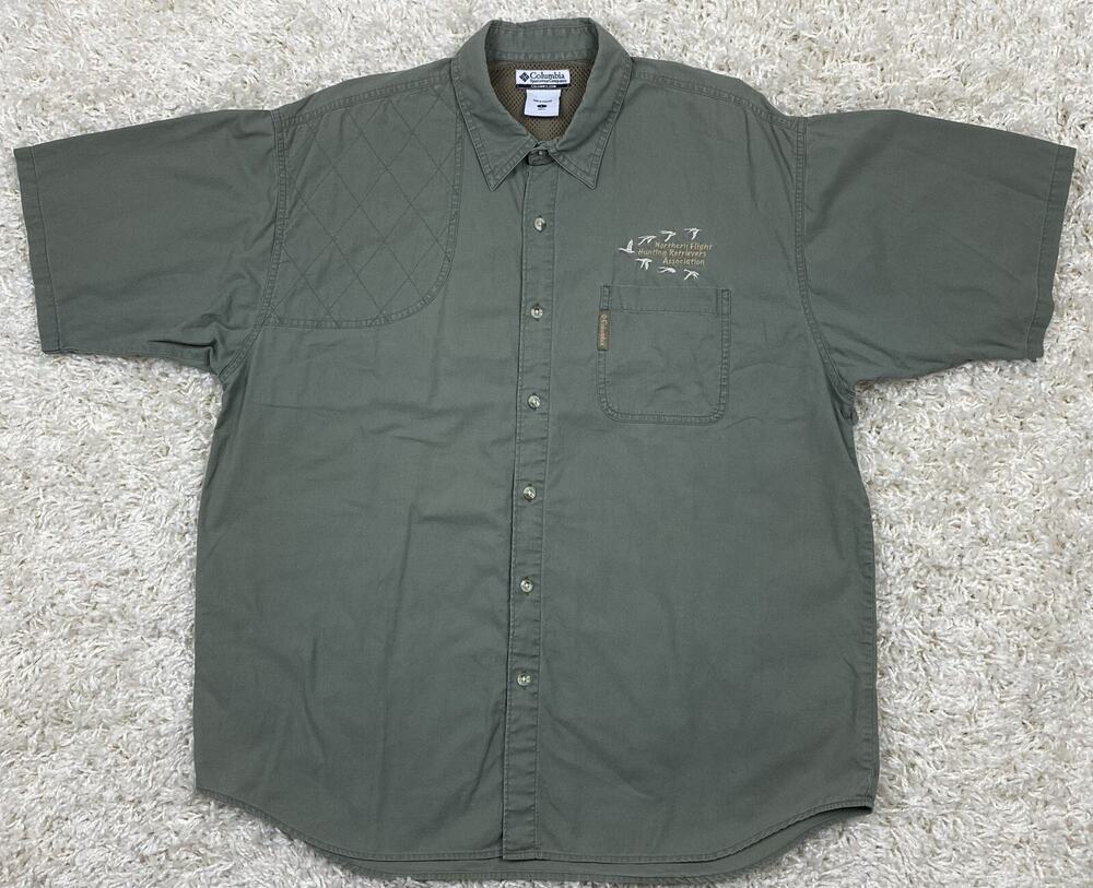 Vintage Columbia Shooting Shirt Mens L Vented Hunting Quilted Patch Green 90s